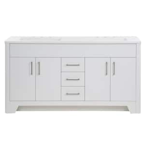 Branine 60 in. W x 19 in. D x 33 in. H Double Sink Freestanding Bath Vanity in White with White Cultured Marble Top