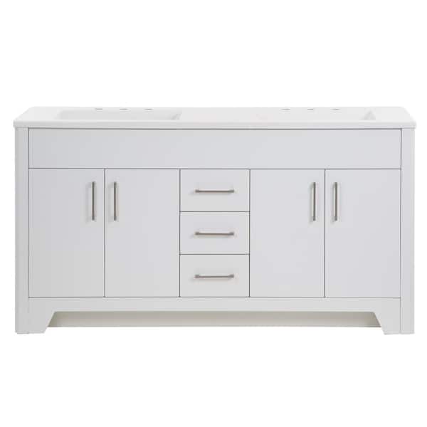 Branine 61 in. Double Sink White Bath Vanity with White Cultured Marble Top (Assembled)