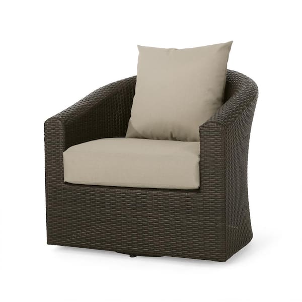 Unbranded Outdoor Swivel Lounge Chair with Brown Metal Frame and CushionGuard, Beige Cushion