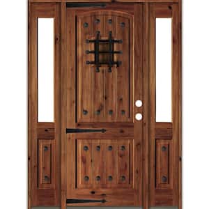64 in. x 96 in. Medit. Knotty Alder Left-Hand/Inswing Clear Glass Red Chestnut Stain Wood Prehung Front Door w/DHSL