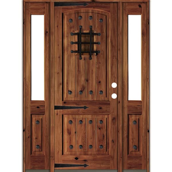 Krosswood Doors 76 in. x 96 in. Medit. Knotty Alder Left-Hand/Inswing Clear Glass Red Chestnut Stain Wood Prehung Front Door w/DHSL