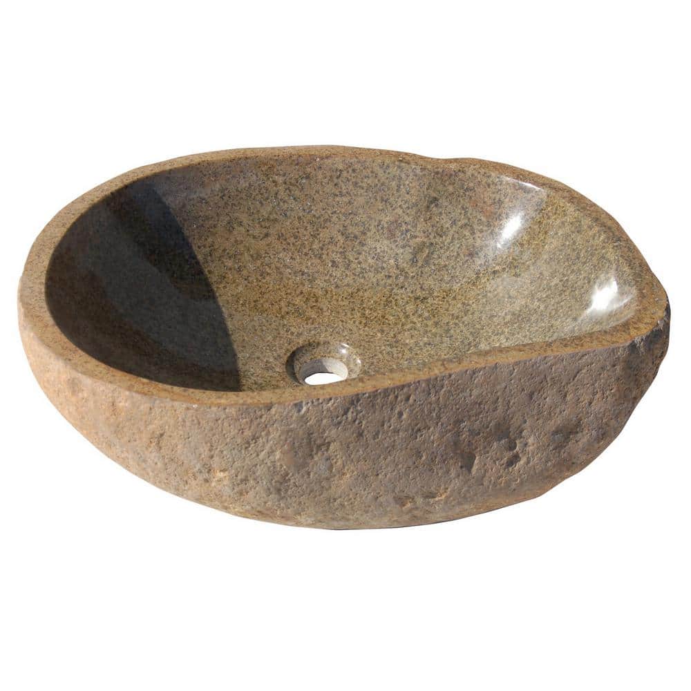 Natural River Rock Stone Bathroom Sink with Polished Interior