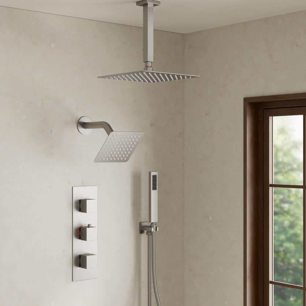 Light Round 1-Pattern 2.5 GPM 7.87 in. Ceiling Mount Rain Shower Head with Rainbow LED Light in Chrome Light Round 1-Pattern 2.5 GPM 7.87 in. Ceiling Mount Rain Shower Head with Rainbow LED Light in Chrome
