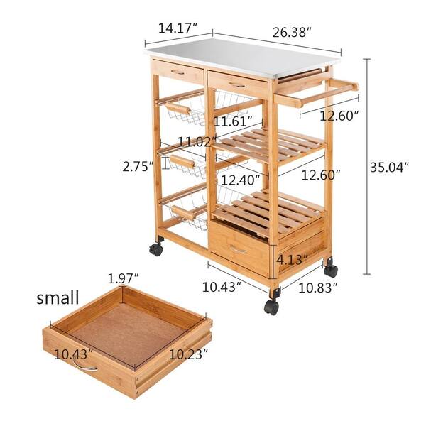 White Folding Large Sewing Table Storage Shelves Storage Cabinet Kitchen  Cart with Lockable Casters