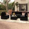 Costway 5-Piece Wicker Patio Conversation Set with Tempered Glass Tabletop and Seat and Back Black Cushions HCST04834