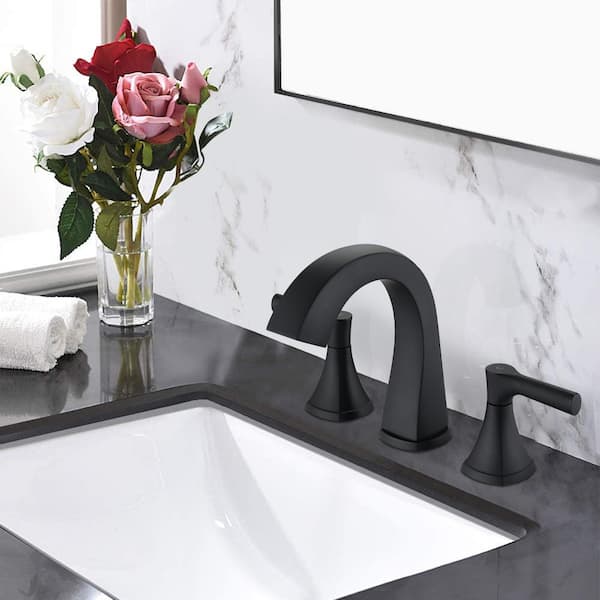 Unbranded Widespread faucet 2-Handle 3-Hole Bathroom Sink Faucets Vanity Bath Faucet with Drain Assembly in Matte Black