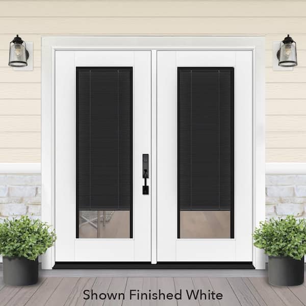 Legacy 34 in. x 77 in. Full Lite Clear Glass Noir Miniblind LHIS White Finish Fiberglass Prehung Door w/6-9/16 in. Jamb