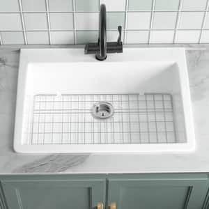 30 in. Drop In Kitchen Sink White 1 Faucet Hole Fireclay Kitchen Sink Large Top Mount Kitchen Sink Single Bowl Outdoor