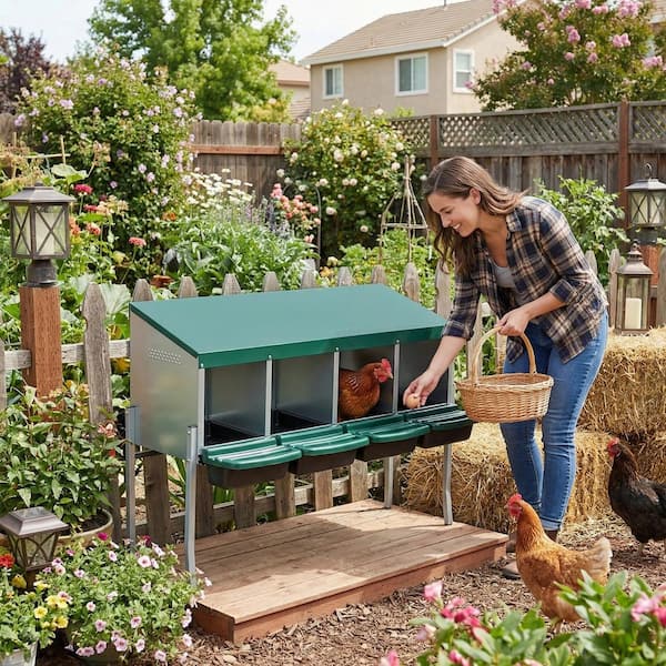 3.5 ft. W x 1 ft. D Metal Shed, 4-Hole Chicken Nest with Legs and