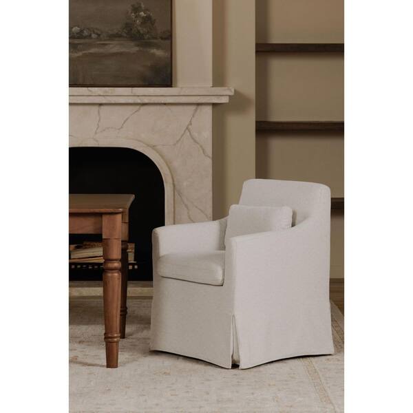 Azalea Beige Polyester Slipcover with Pleated Cover Lumbar Pillow Dining Chair