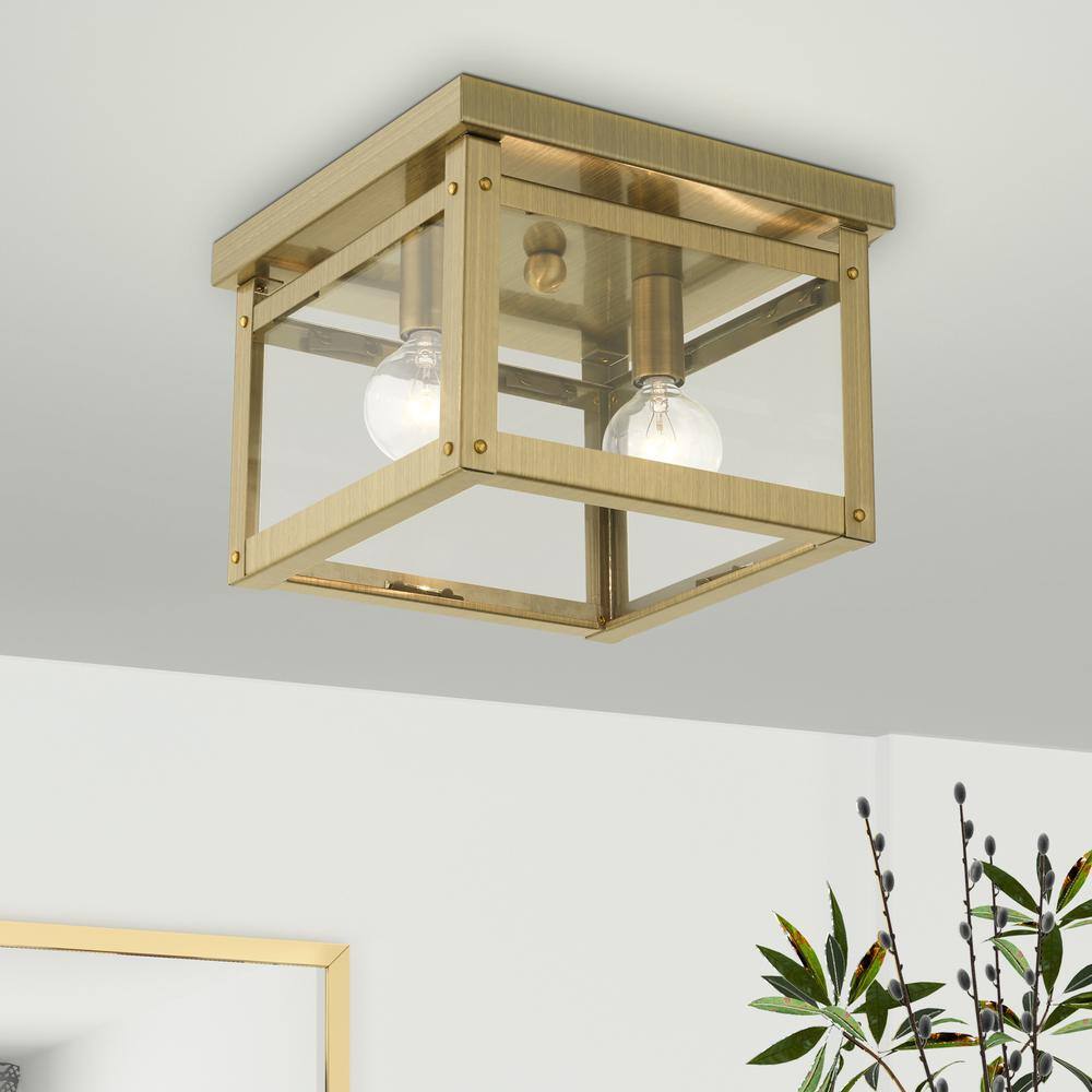 Milford Antique Brass Dual-Light LED Flush Mount with Clear Glass