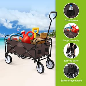 8 cu. ft. Brown Steel Rolling Collapsible Garden Cart Camping Wagon with Swivel Wheels and Adjustable Handle