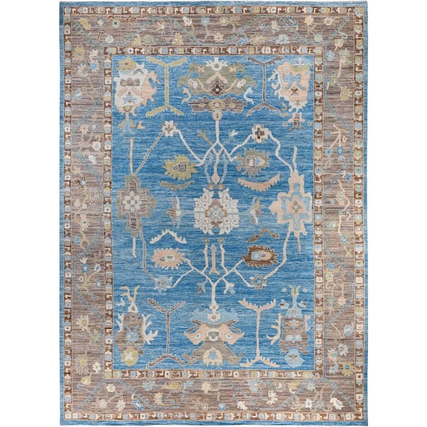 Oushak Light Blue 10 ft. x 14 ft. Floral Wool Indoor Area Rug