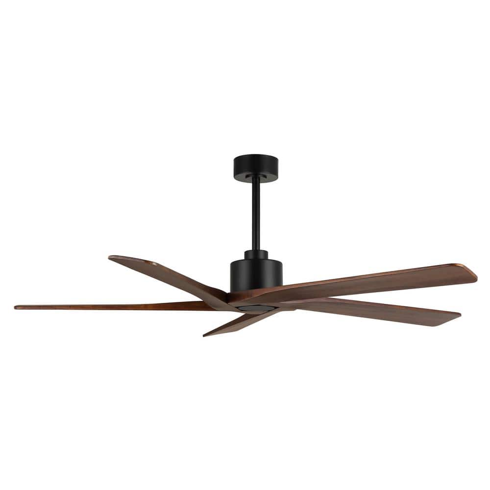 MLiAN 64 in. DC indoor Black and Walnut Ceiling Fan without Lights
