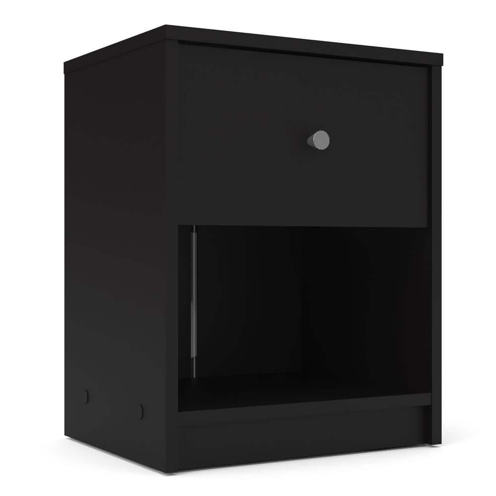 Portland Modern Black Nightstand with Open Cubbie Shelf