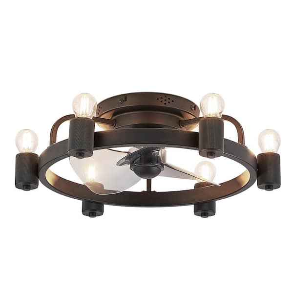 HINNIXY 20 in. Indoor Matte Black Flush Mount Ceiling Fan with Light Kit and Remote Control