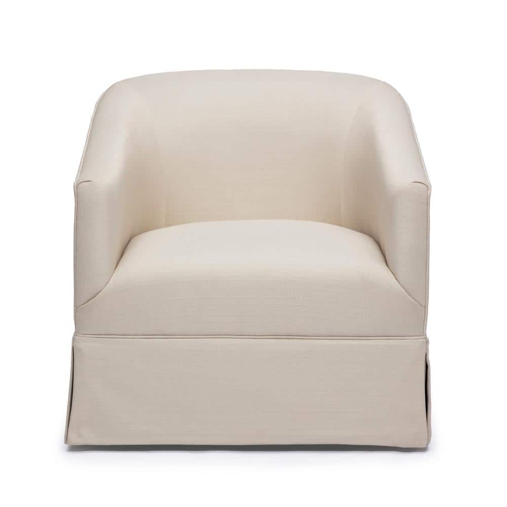 Elm Traditional Linen Barrel Swivel Accent Chair with Wood Skirt