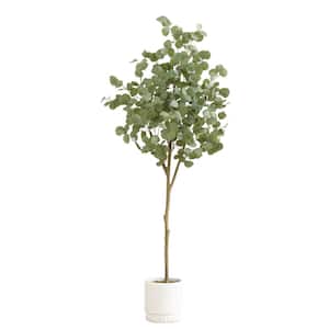 72 in. Green Artificial Eucalyptus Tree in White Decorative Planter