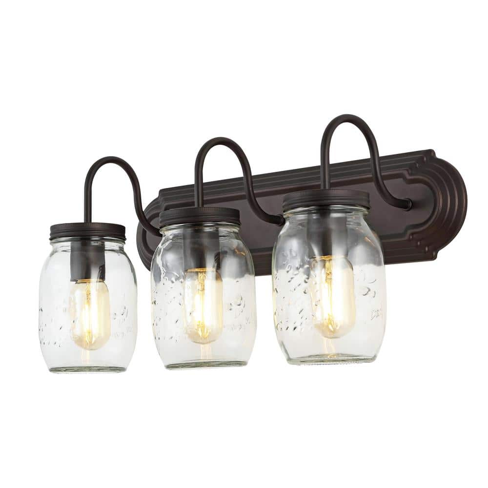 Gaines Industrial Rustic 19.3" Bronze LED Jelly Jar Vanity Light