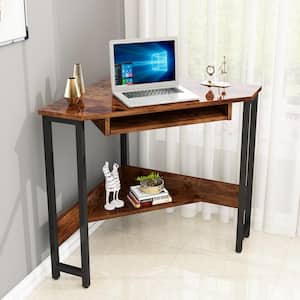 24 in. Triangle Computer Desk, Corner Desk With Smooth Keyboard Tray& Storage Shelves