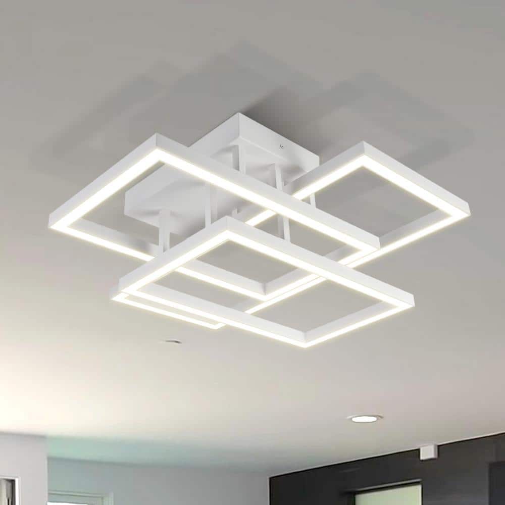 White Aluminum 28-inch LED Rectangular Semi Flush Ceiling Light