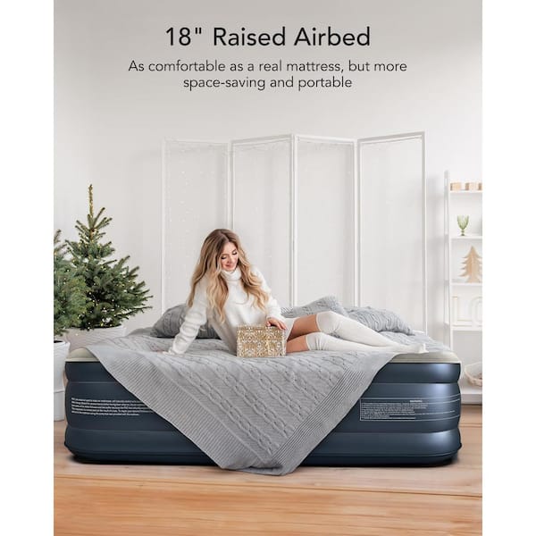 Angel Sar 18 in. Queen Air Mattresses Upgraded 4 Chamber Inflatable Mattress with Built in Pump YS17YI96 The Home Depot