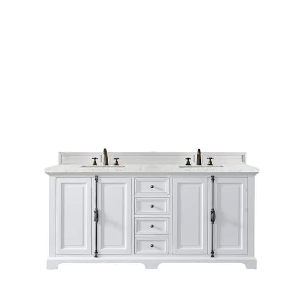 James Martin Vanities Providence 72 in. W x 23.5 in.D x 34.3 in.H Double Bath Vanity in Bright White with Quartz Top in Eternal Jasmine Pearl