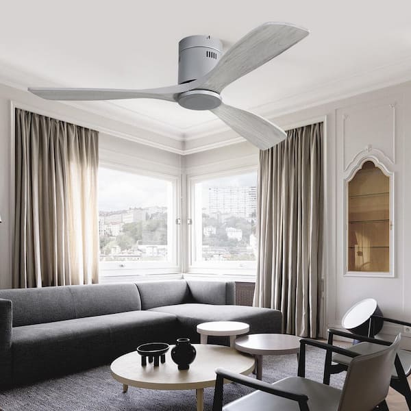 52 in. Silver Indoor Flush Mount Ceiling Fan with Remote Control and DC Motor for Living Room