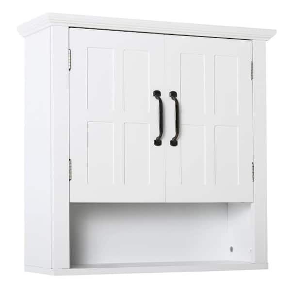 Anqtovp 7.8 in. W x 23.6 in. D x 22.8 in. H Bathroom Storage Wall Cabinet with Adjustable Shelf & 2 Doors in White