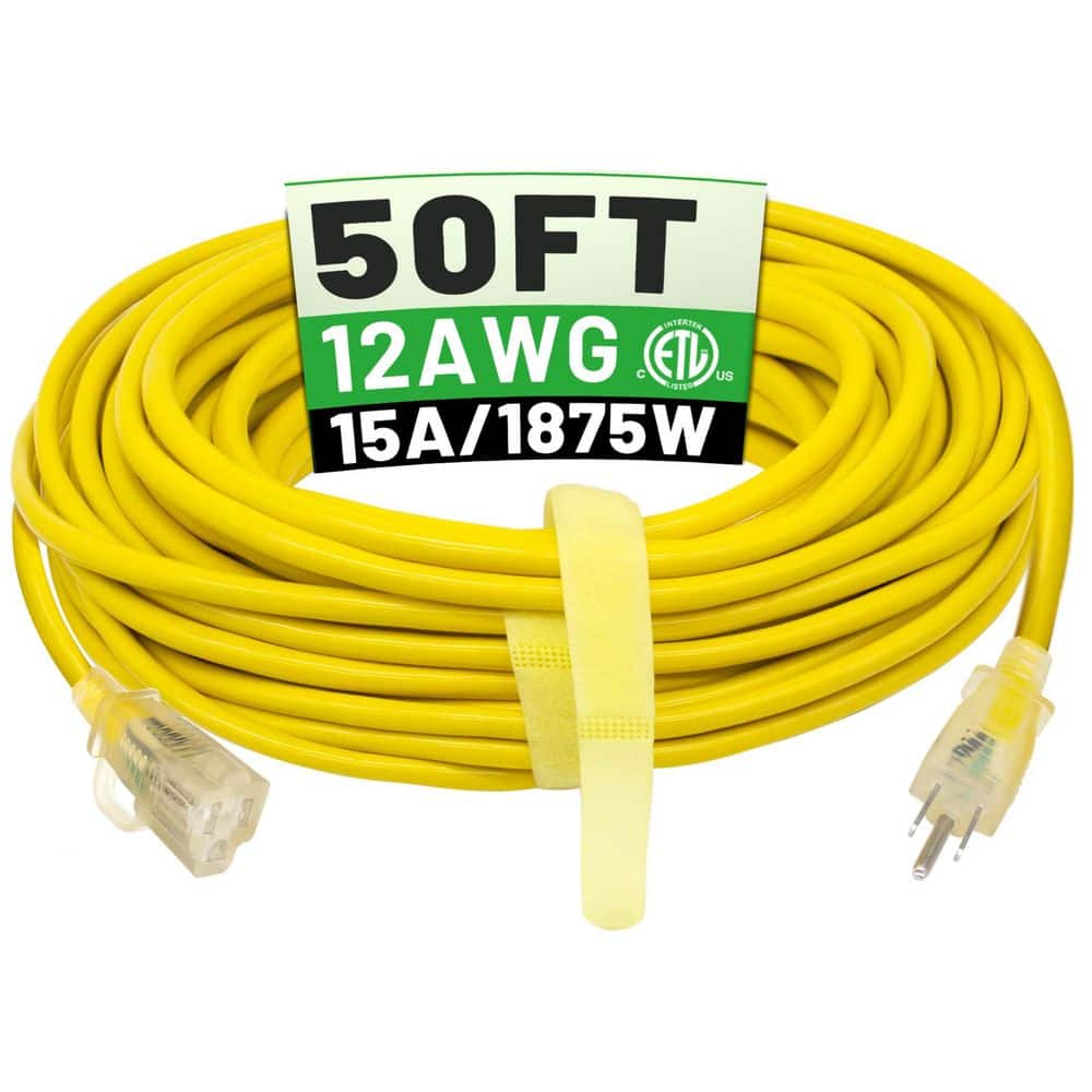 50 ft. 12/3 Outdoor Braided Extension Cord with Tri-tap Dual Lighted End Yellow, Flexible Cold-Resistant Long Power Cord price history on PriceWatchPro