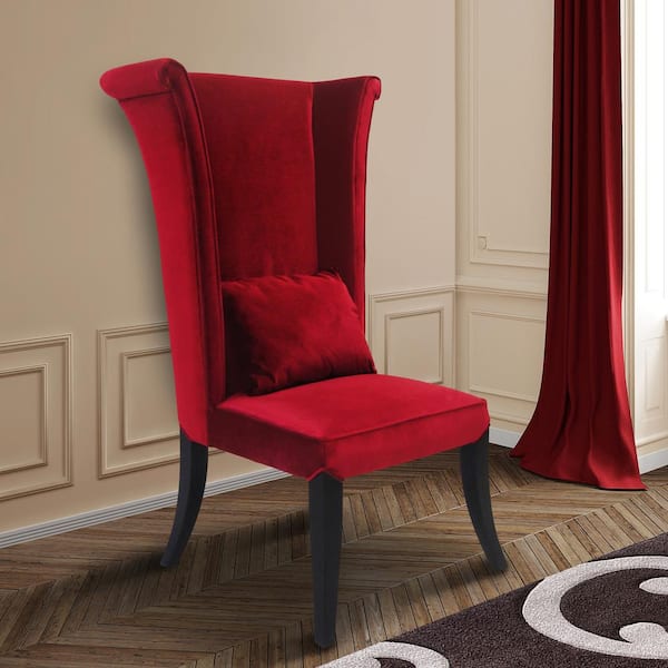 Armen Living Mad Hatter 52 in. Red Velvet and Black Wood Finish Dining Chair