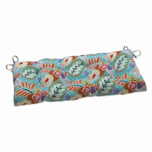 Floral Rectangular Outdoor Bench Cushion in Blue