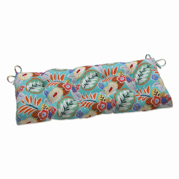 Pillow Perfect Floral Rectangular Outdoor Bench Cushion in Blue