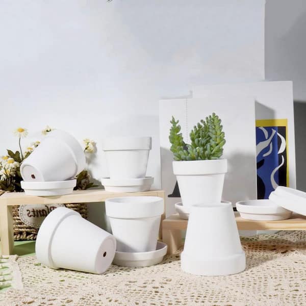 Unbranded White Terracotta Indoor/Outdoor Planter with Saucer (3 in. W x 3  in. H) 12-Pack L08HZ6B8LZ