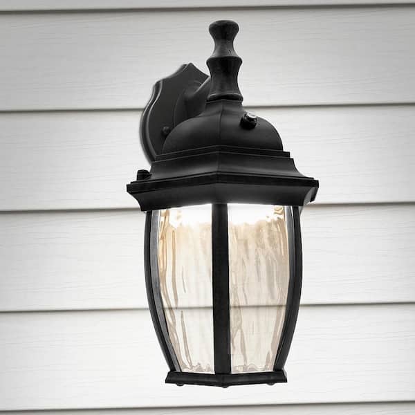Maxxima 1-Light Black LED Outdoor Wall Lantern Sconce with Dusk to Maxxima 1-Light Black LED Outdoor Wall Lantern Sconce with Dusk to