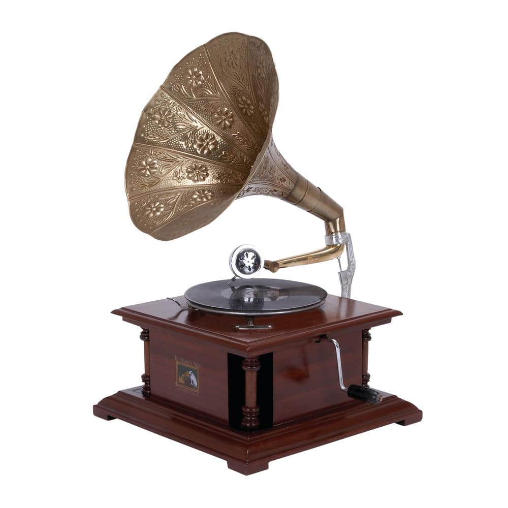 Vintage Elegance Copper Finish Wood & Metal Gramophone Sculpture