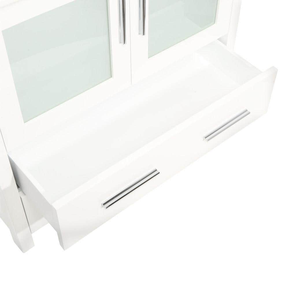 White Ceramic Top 30" Modern Freestanding Vanity Set with Mirror