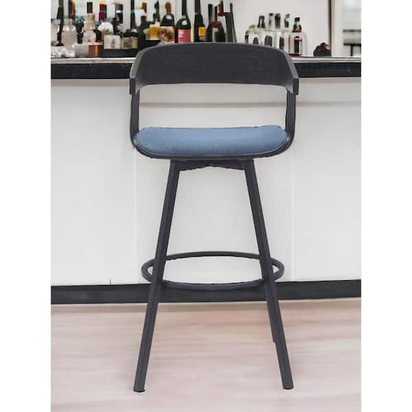 31 in. Black and Blue High Back Metal Bar Stool Fabric Seat
