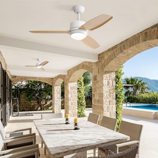 46 in. Smart Indoor/Outdoor White Low Profile Modern Ceiling Fan with Dimmable LED Light and Remote