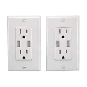 15 Amp 125-Volt Tamper Resistant Combination Duplex Receptacle and Smart Chip USB Charger, White (2-Pack)