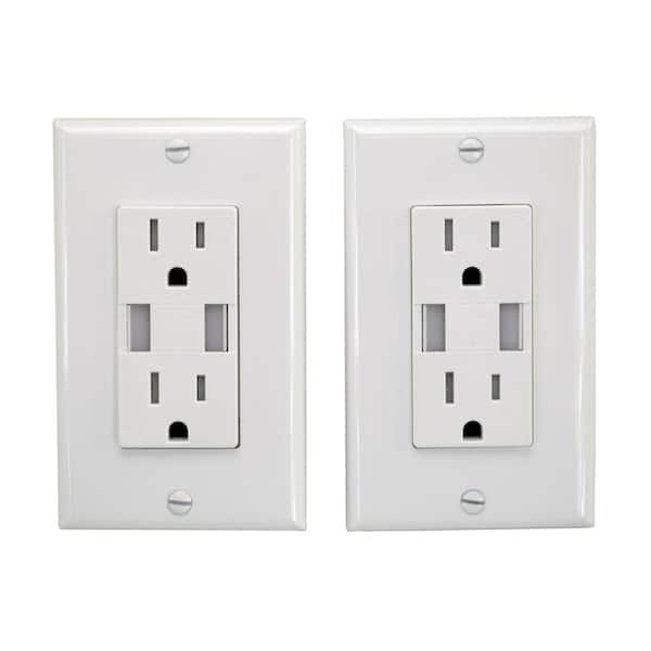 HomeSelects 15 Amp 125-Volt Tamper Resistant Combination Duplex Receptacle and Smart Chip USB Charger, White (2-Pack)