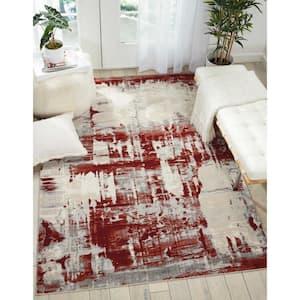 Maxell Ivory/Red 5 ft. x 7 ft. Abstract Contemporary Area Rug