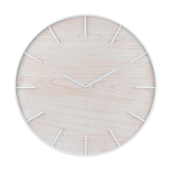 Stonebriar Collection 24 in. Brown-White Modern Round Wood and Metal Wall Clock