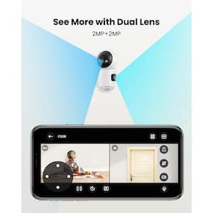 Dual Lens 4MP(2 x 2MP) Plug-in Indoor Home Security Camera, Baby Pet Monitor, 360° Pan/Tilt, Gesture/1-Touch Calling