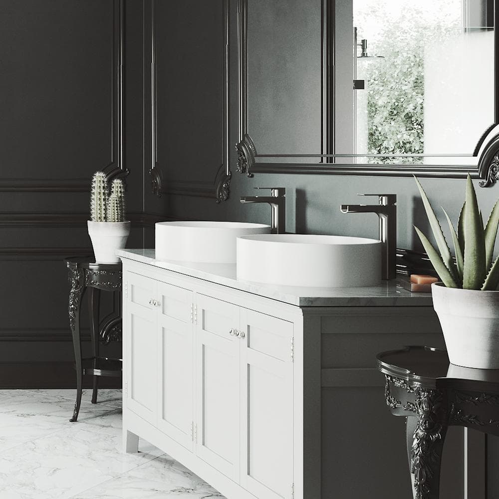 Elevated White Matte Stone 16" Round Vessel Bathroom Sink