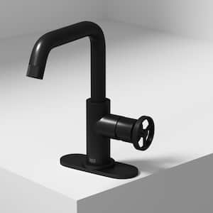 Cass Single Handle Single Hole Bathroom Faucet Set with Deck Plate in Matte Black