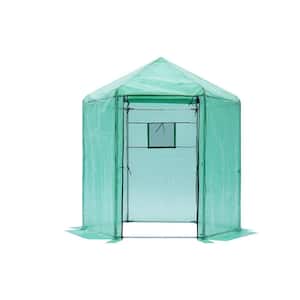 82.68 in. W x 82.68 in. D x 90.55 in. H Green Walk-in Greenhouse Hexagonal Heavy Duty Plastic Greenhouse