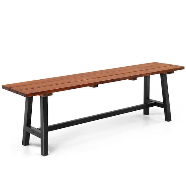 Karl home Log Color/Light Brown Fir Wood Outdoor Ottoman Bench