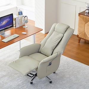 Microfiber Seat Reclining Ergonomic High-Back Power Office Chair in Beige with Footrest