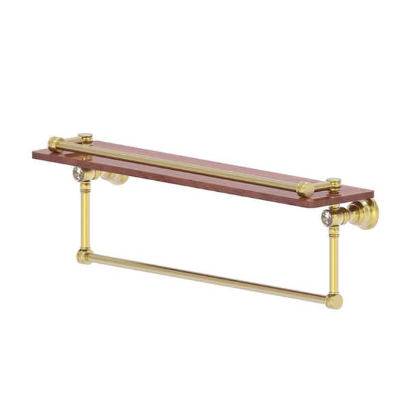 Allied Brass Carolina Crystal Collection 22 in. Gallery Wood Shelf with Towel Bar in Satin Brass